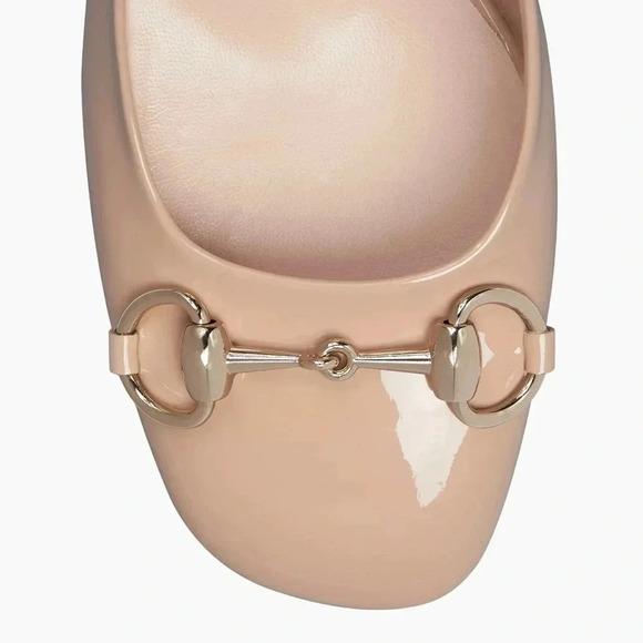 New Gucci Nude Patent Leather Slingback Block Heel, Lady Tan Horsebit Size 8 US - Picture 2 of 13